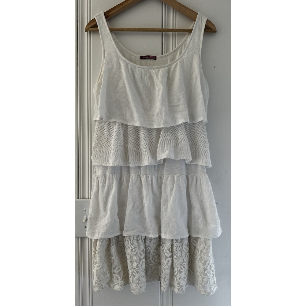 Boho Tiered Lace Mini Dress XS/S‎ At White Ruffle Cottagecore Festival Babydoll
